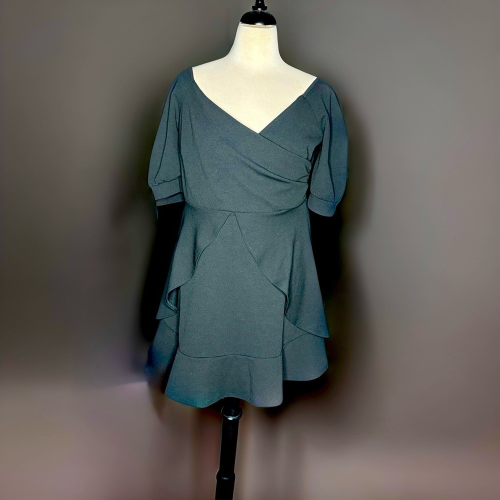 Boohoo Black Faux-Wrap Mini Dress - Picture 2 of 7